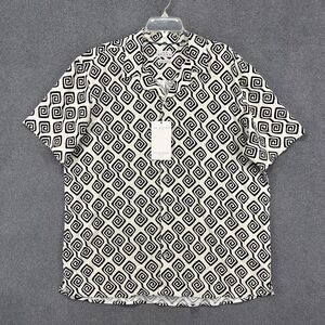 IKE BEHAR Shirt Mens XXL Retro 70' Linen Blend‎ Geometric Button Down Shirt